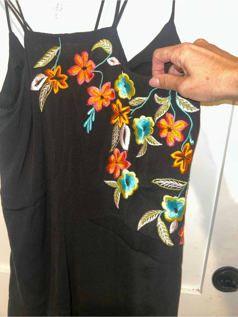 FREE PEOPLE Black Floral Embroidered Strappy Swing Mini Dress Size XS - Picture 3 of 6